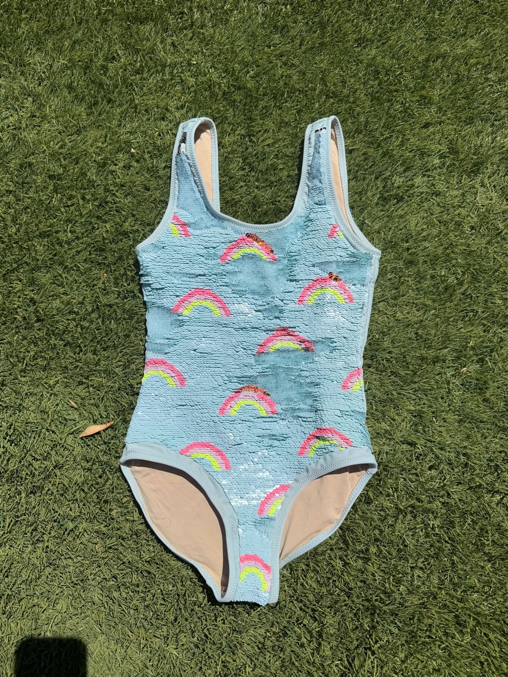 Shade Critters Girls Size 8 Rainbow Magic Flip Sequin One Piece Swimsuit Blue